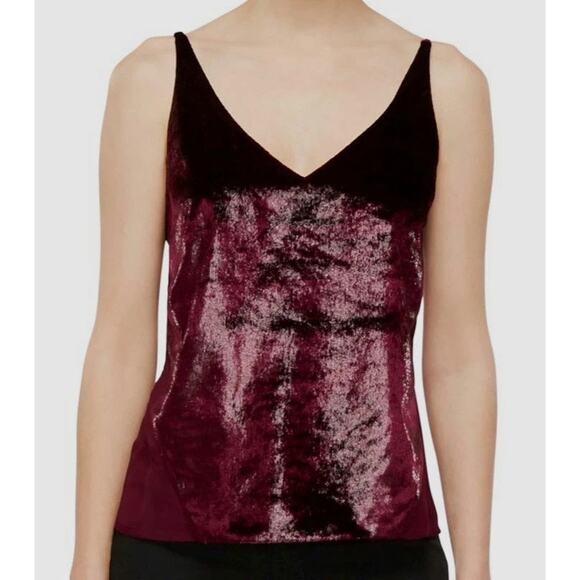 J Brand V-Neck Red Velvet Camisole Tank Top Small Wine Witchy Vamp Romantic Goth - Picture 1 of 7